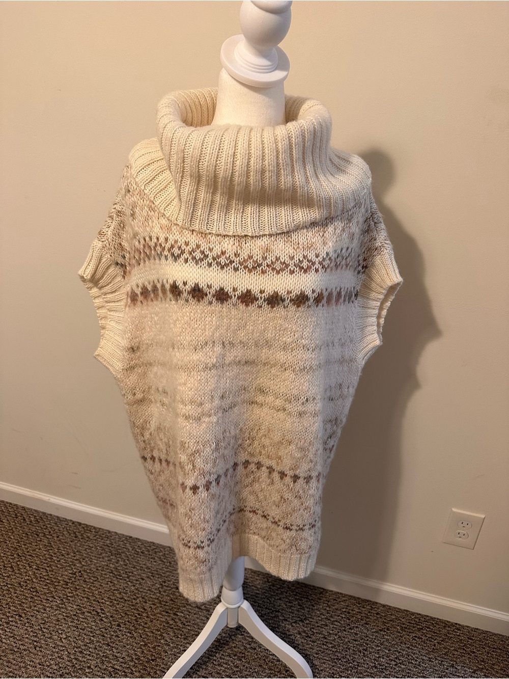 Free People Snow Bunny Fair Isle Ivory Turtleneck Sweater Vest Size Large